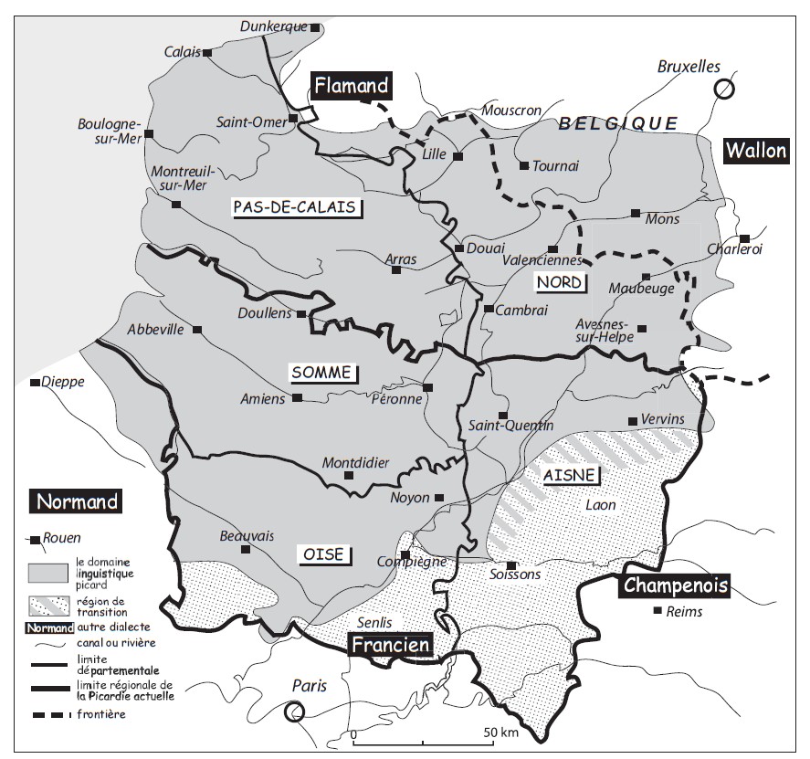 Carte du domaine linguistique picard