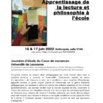 Journées d'étude "Devenir des lecteurs·trices autonomes? Apprentissage de la lecture et philosophie à l’école"