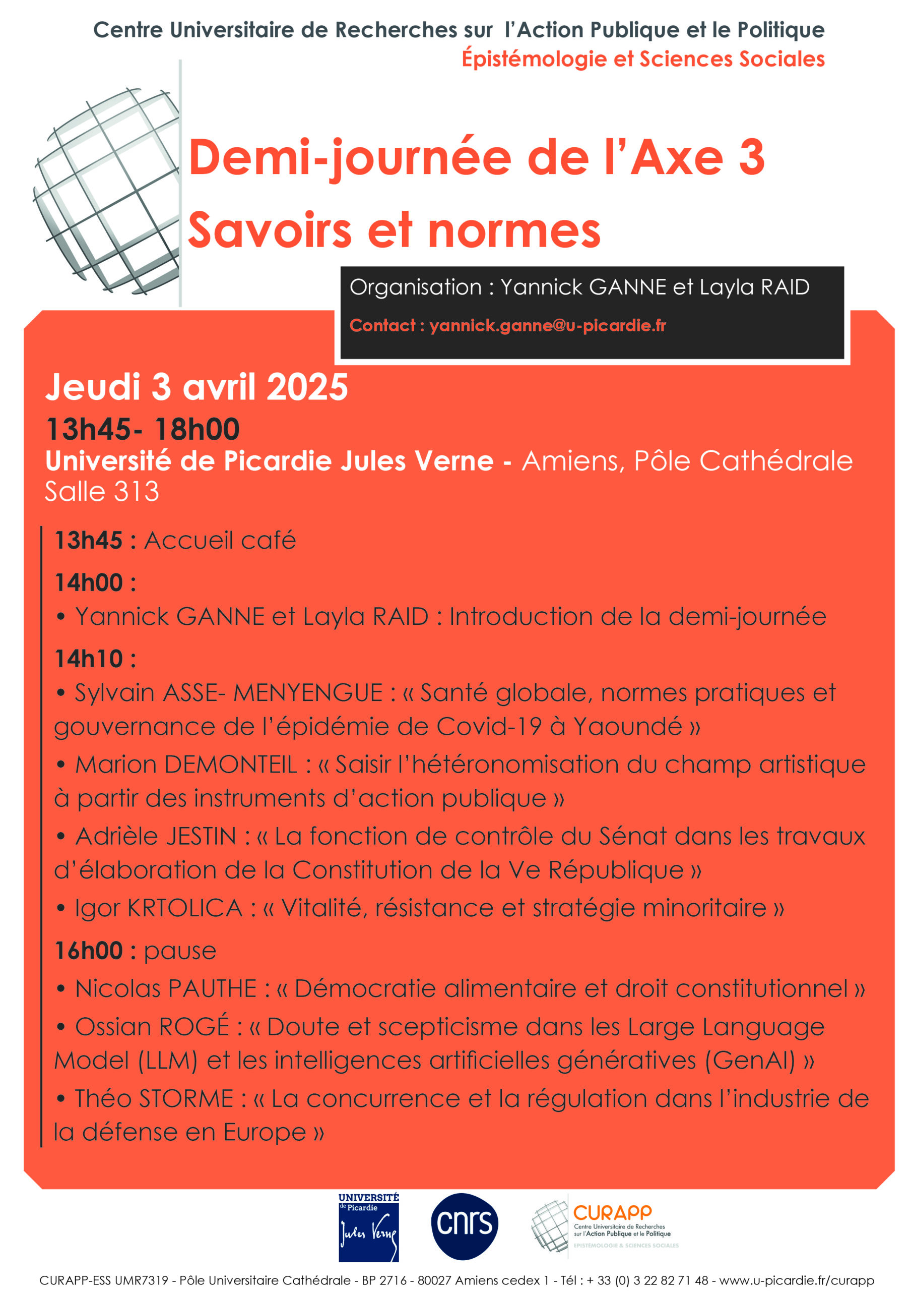 Demi-journée de l'Axe 3 Savoirs et normes