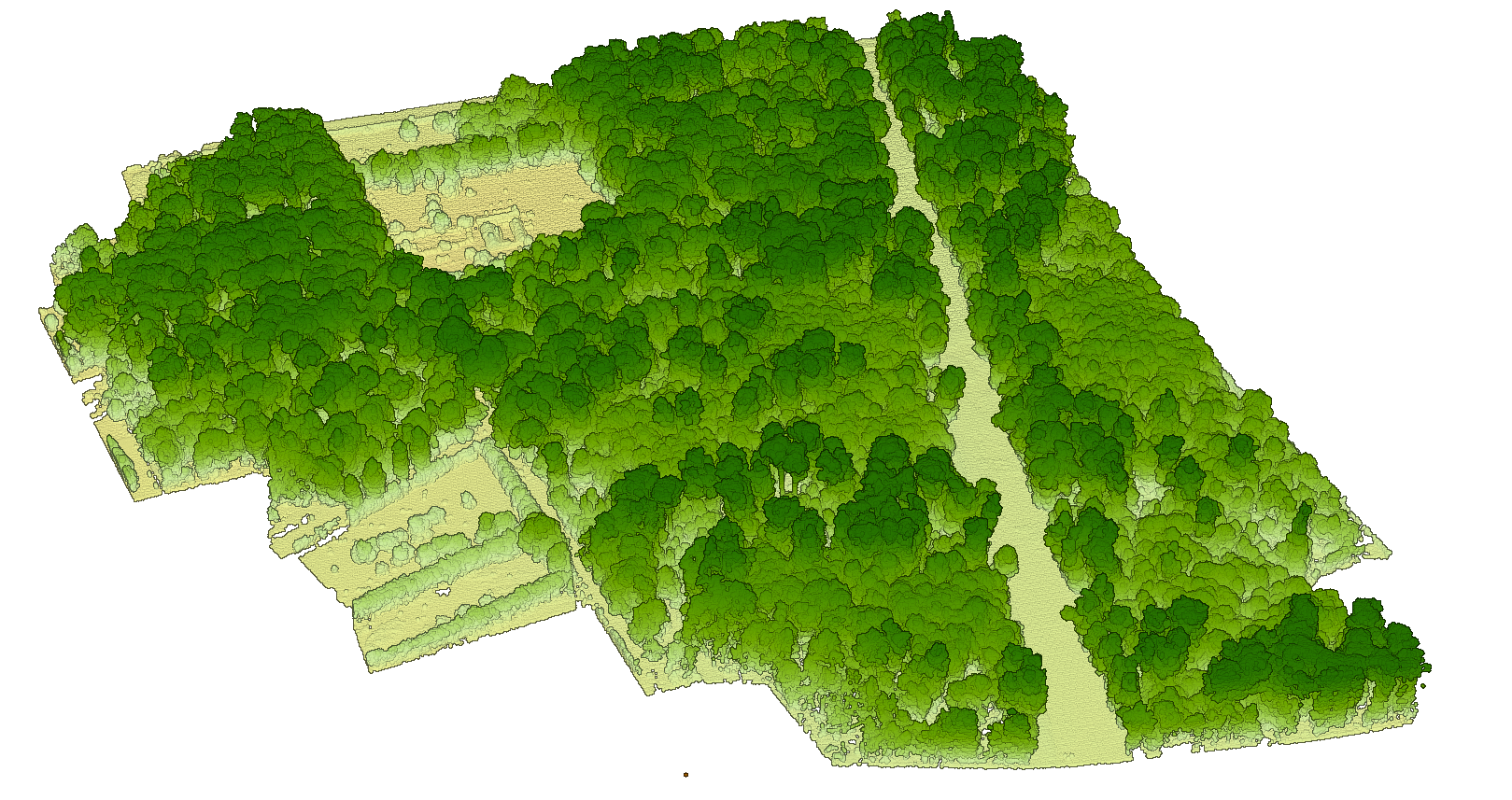 Extrait du nuage de point acquis par drone au-dessus du petit parc du château de Villers-Cotterêts