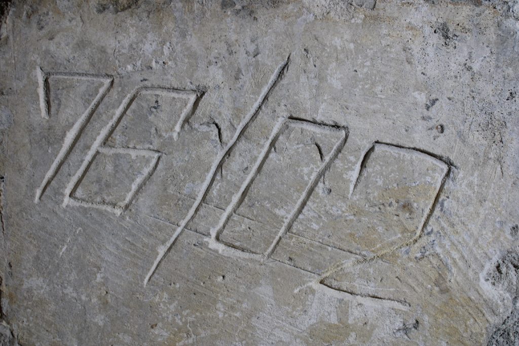 Graffiti relevé à la citadelle de Doullens (Somme) dans la contremine du bastion d'Amiens