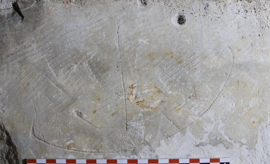 Graffiti relevé à la citadelle de Doullens (Somme) dans la contremine du bastion d'Amiens