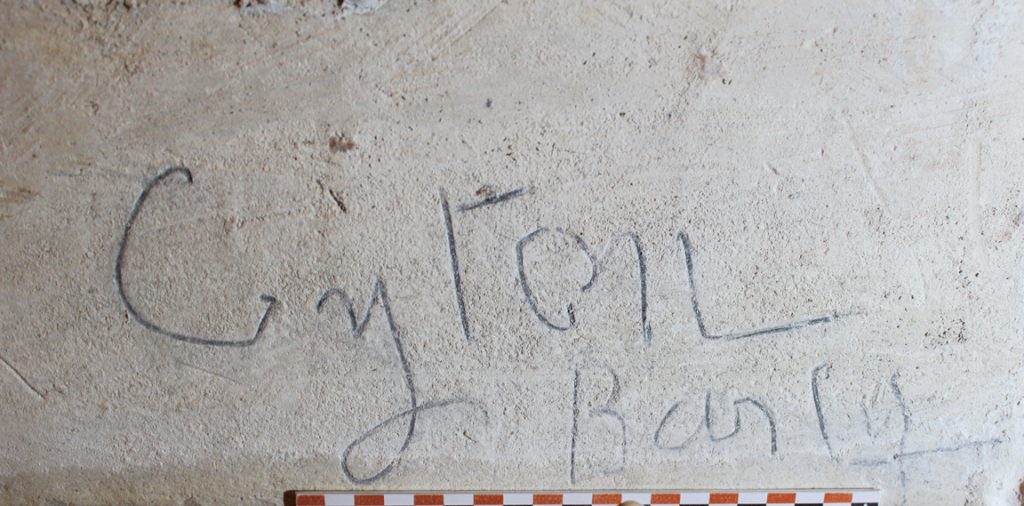 Graffiti relevé à la citadelle de Doullens (Somme) dans la contremine du bastion d'Amiens