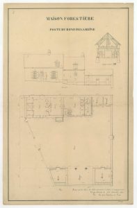 Rond de la Reine – plan et dessins de la maison forestière 1879