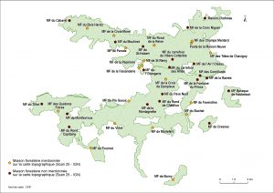 Carte des maisons forestières en élévation ou disparues en forêt de Retz (Aisne)